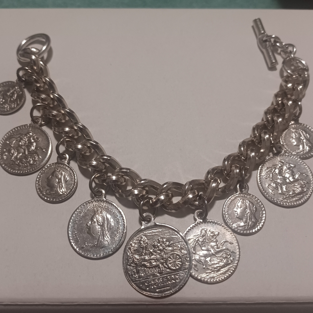 Vintage Silver Coin Charm Bracelet